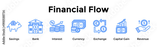 Financial Flow Banner Web Icon Vector Illustration Concept For Savings, Bank, Interest, Currency, Exchange, Capital Gain, Revenue