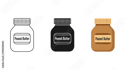 Three jars of peanut butter with different colors and labels Vector