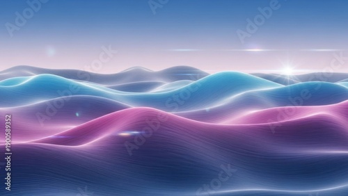 Futuristic glowing wave landscape with smooth undulating surfaces in vibrant pastel hues and