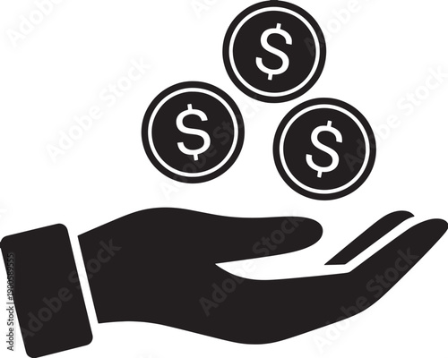 Hand holding dollar coins isolated on transparent background