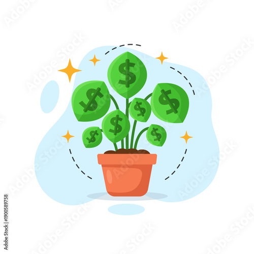 Money Plant Growth Concept flat design vector illustration for financial success or savings empty state ui application interface