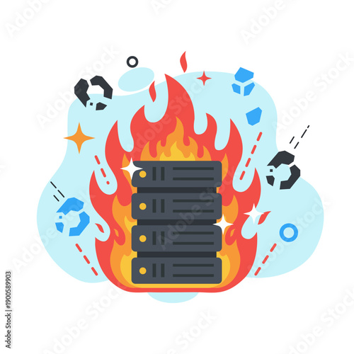 Dramatic server crash and data failure concept flat design vector illustration empty state ui background design
