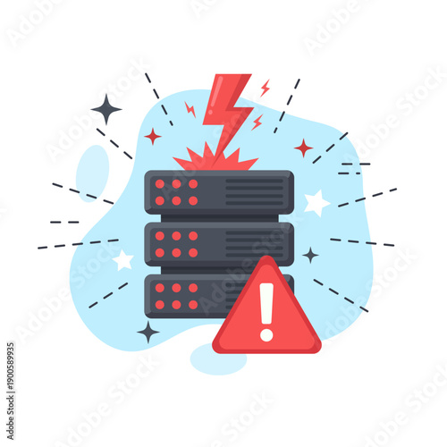 Data server critical failure flat design vector empty state ui illustration for network system maintenance warning