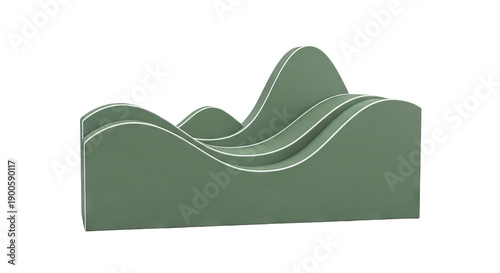 Green abstract wave-like structure with white trim