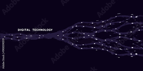 Abstract digital network with glowing nodes and dark background