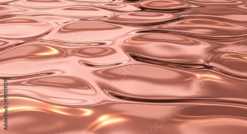 Metallic surface displays undulating waves of rose gold coloration and high reflectivity