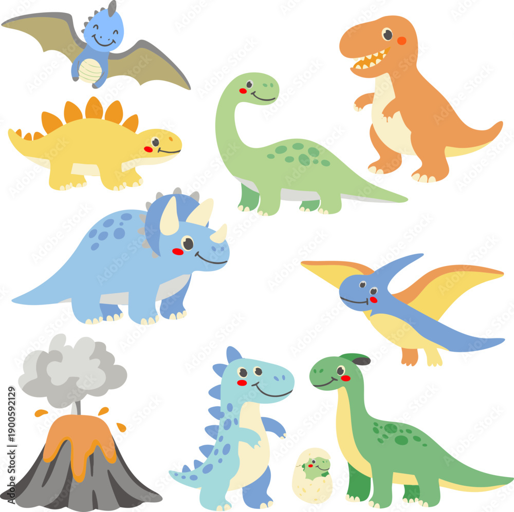Fototapeta premium Cute Dinosaur Illustration Set