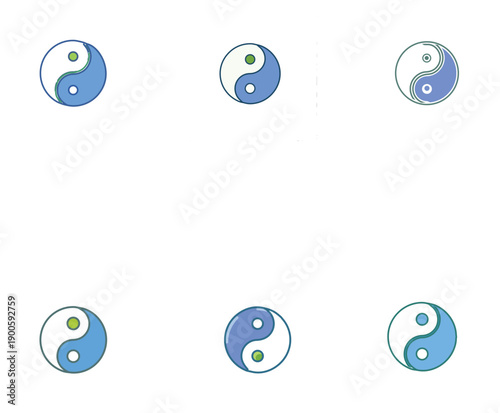 Blue and green yin yang symbol icon in modern flat vector style on white background.