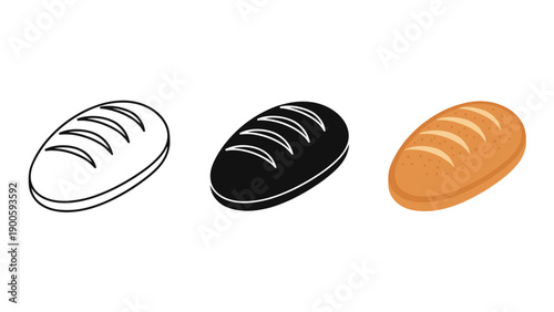 Three different colored illustrations of bread rolls Vector