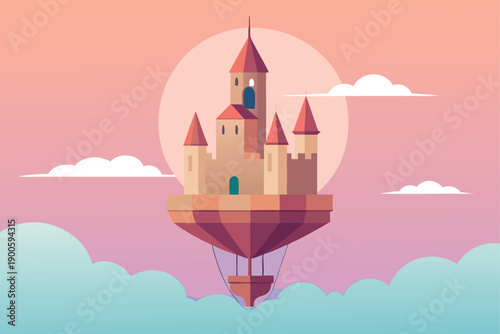 Castle Suspended From Massive Air Balloon
