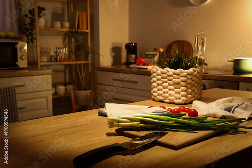 Cutting board with knife, v...