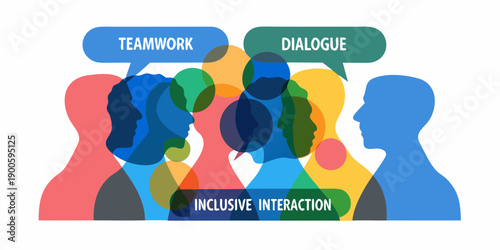 Abstract silhouettes of people with speech bubbles representing communication