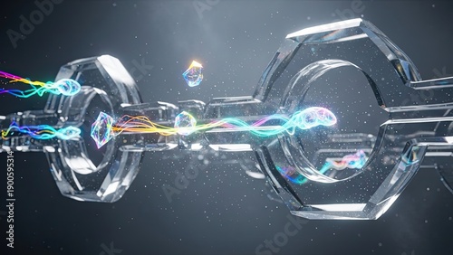 Futuristic High-Tech Particle Accelerator with Neon Light Effects in Dark Environment