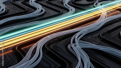 Futuristic highways illuminated by vibrant light trails showcasing modern transportation routes at