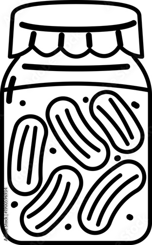 Minimalist Outline Pickled Cucumber in Jar Food Item Line Art