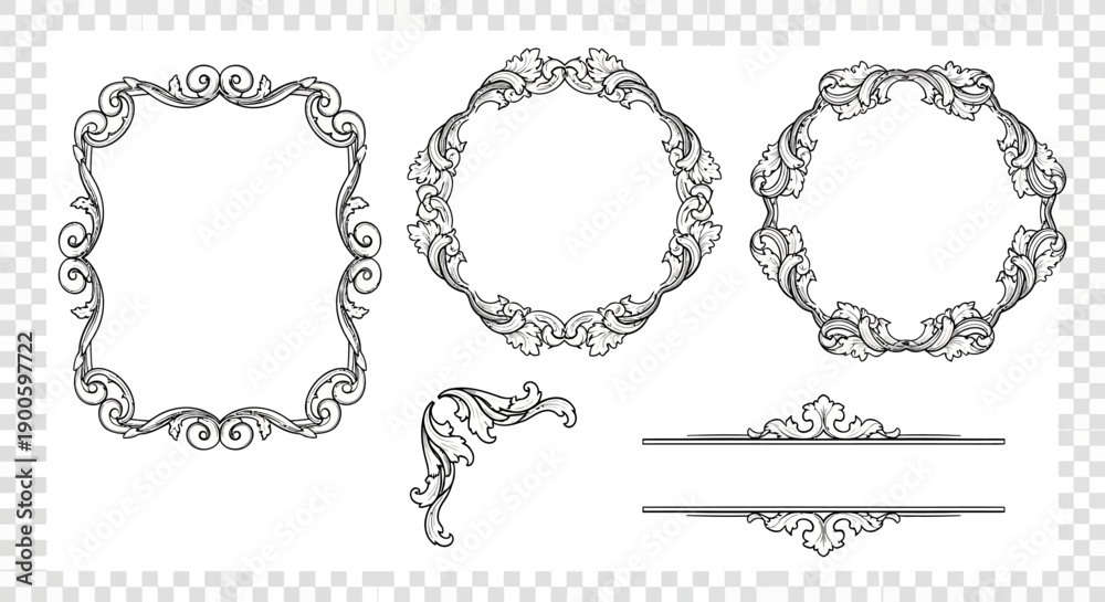Obraz premium Elegant black ornate frames and decorative elements set