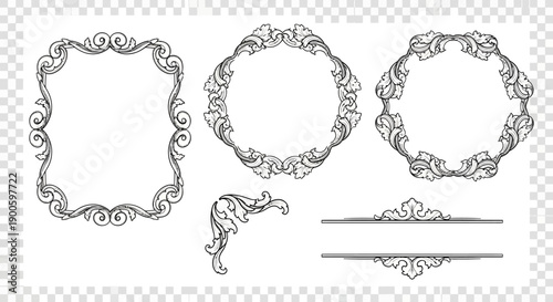 Elegant black ornate frames and decorative elements set
