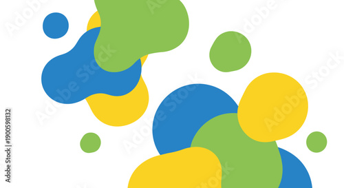 Abstract organic blobs in blue green yellow on white background