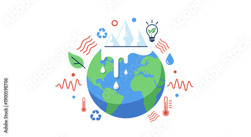 Earth with melting ice and environmental sustainability concept.