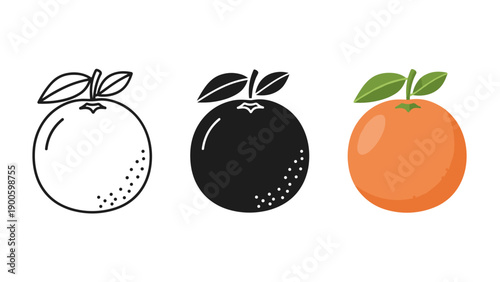 Three fruit icons in different stages of completion Vector