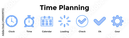 Time Planning Banner Web Icon Vector Illustration Concept For Clock, Time, Calendar, Loading, Check, Ok, Gear