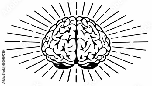An illuminated human brain with radiating lines symbolizing mental clarity and intelligence