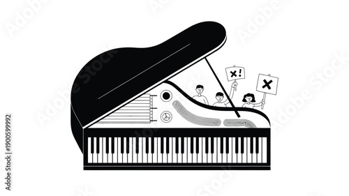 Grand Piano Illustration with Musical Notes Flying, Classical Music Concept

