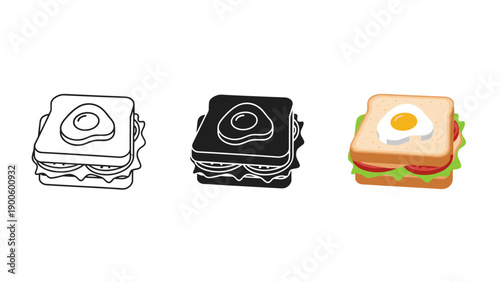 Three variations of a sandwich with an egg on top Vector