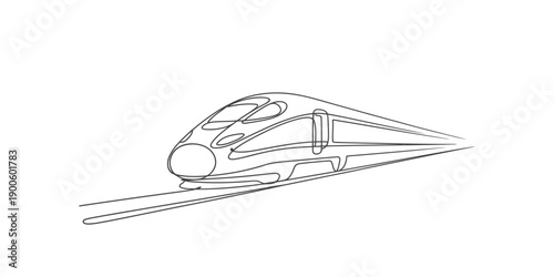 Continuous one line drawing of High-speed train traveling along a curved elevated railway track.