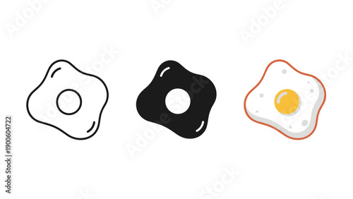 Three fried eggs in different stages of completion Vector