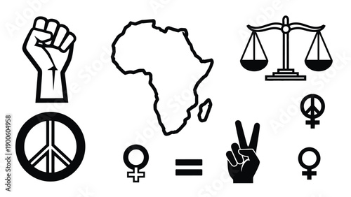 Professional human rights and equality icon set for social justice advocacy and global cultural diversity management branding resources.