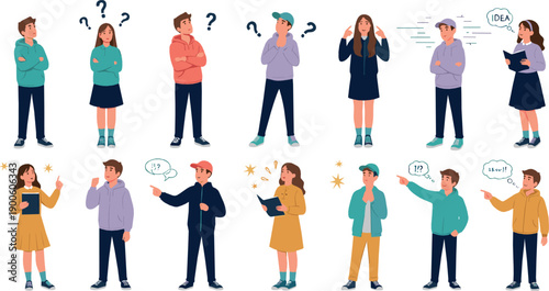 People Thinking and Communicating Illustration Set with Men and Women Expressing Confusion, Ideas, Discussion, Decision Making, and Problem Solving Concepts
