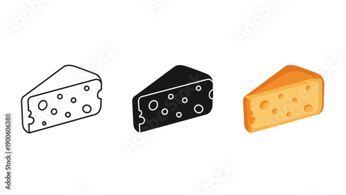 Three different types of cheese wedges are shown Vector