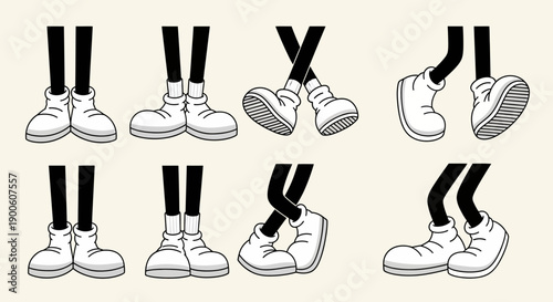 A collection of cartoon legs and feet in various poses, showcasing different movements and styles.