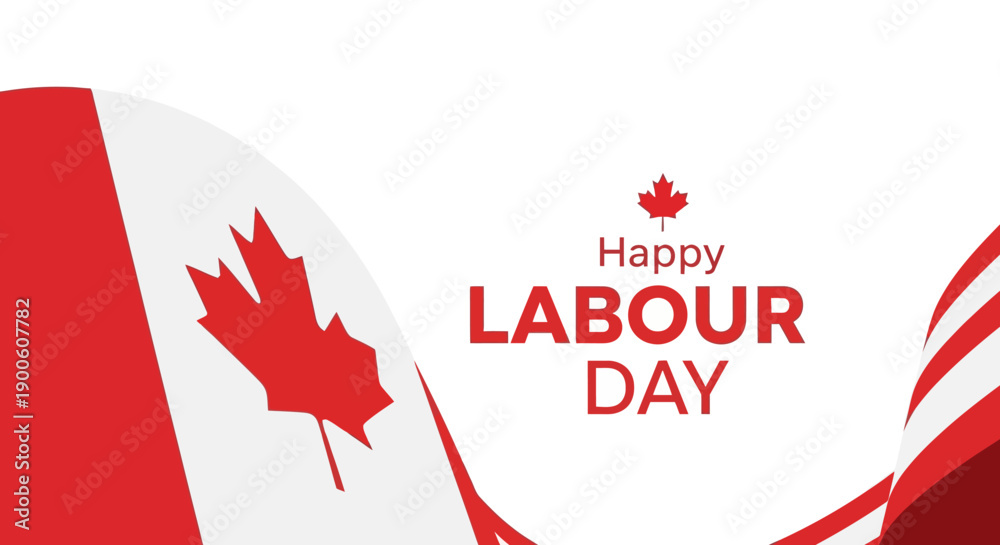 Naklejka premium Happy Labour Day greeting with Canadian flag elements and maple leaf.