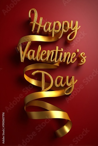 Happy valentines day gold lettering on red background