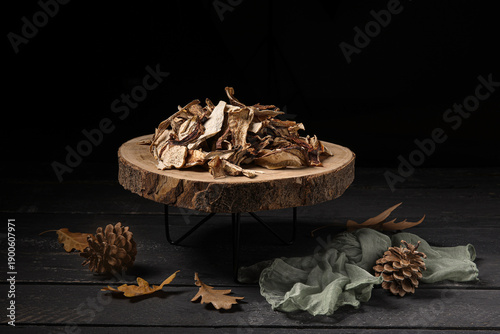 Stand with tasty dried mush...