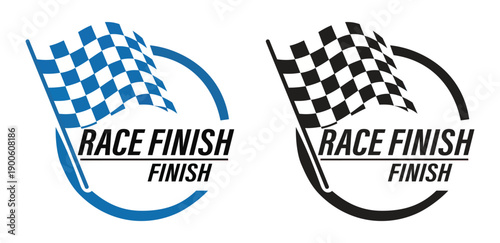 Race Finish Racing Flag Logo - Automotive Sports Branding with Checkered Flag and Circular Motion Icon for Tracks, Leagues, and Performance