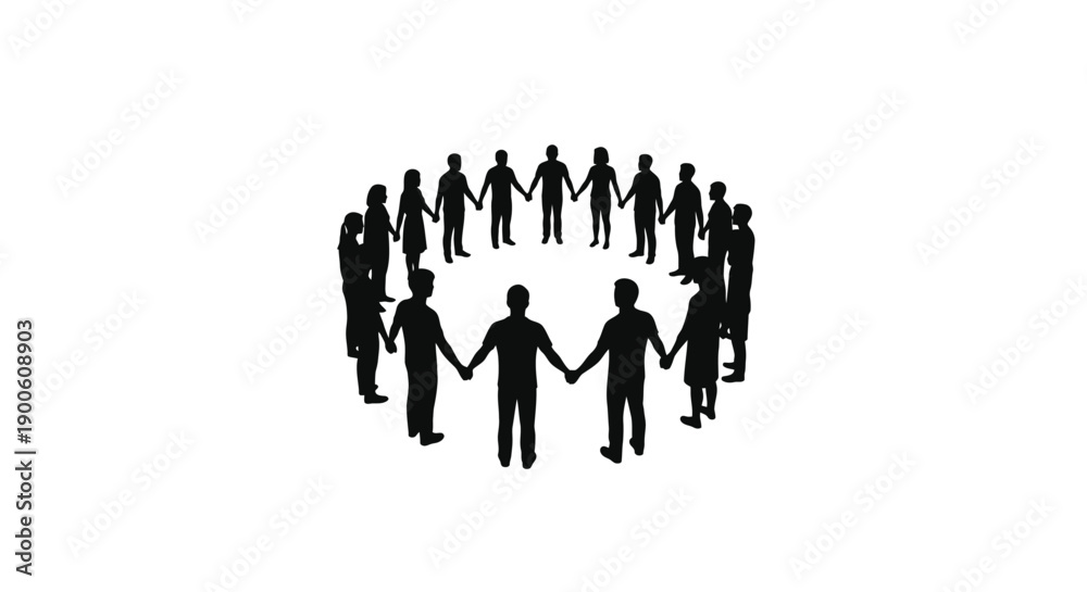 Fototapeta premium People Holding Hands in Large Circle Silhouette