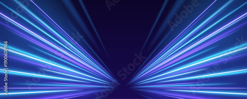 Light azure speed corridor with flowing neon streaks, radiant light beams and high-tech cyber motion vector
