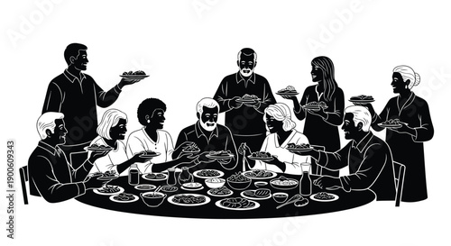 Silhouette of People Around Dinner Table