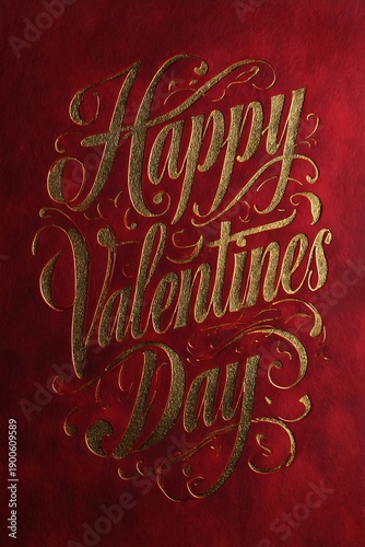 Happy valentines day in golden letters on red paper