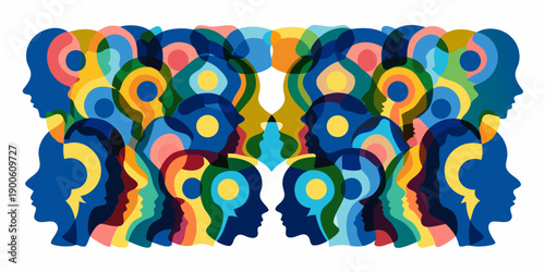 Abstract representation of diverse human profiles in vibrant overlapping colors