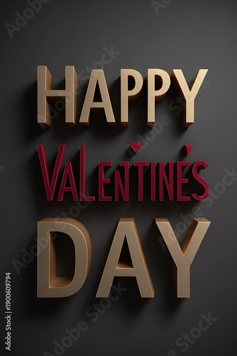Happy valentines day gold and red letters on grey