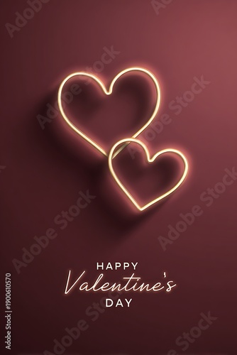 Glow heart shapes with handwritten neon sign on red