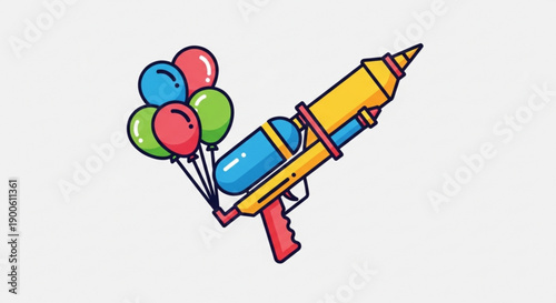 Colorful Ray Gun Shooting Balloons in Cartoon Style
