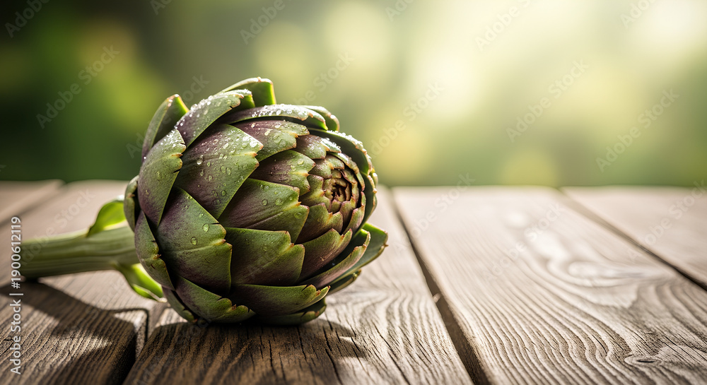 Fototapeta premium Fresh Artichoke on Wooden Table