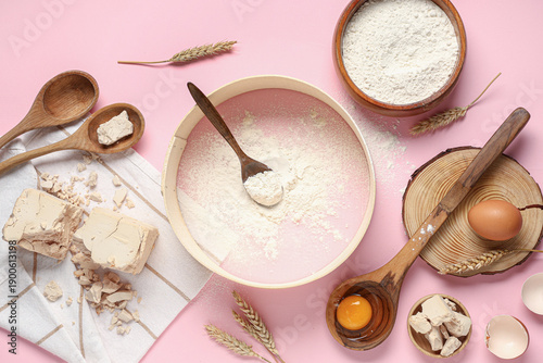 Fresh yeast with flour and ...