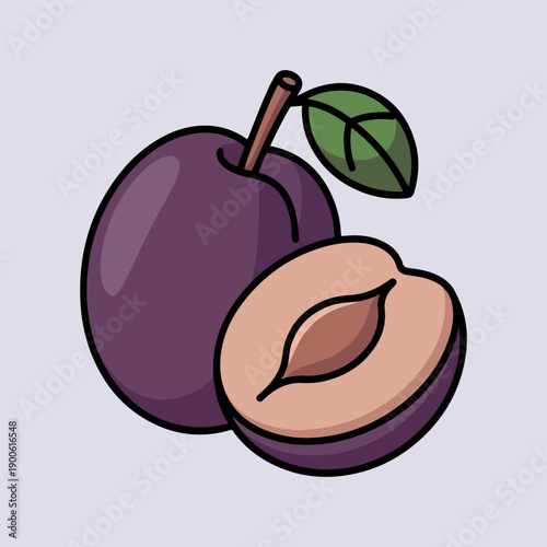 Illawarra Plum Vector Illustration of Fresh Daalgaal Fruit and Half with Seed in Flat Design