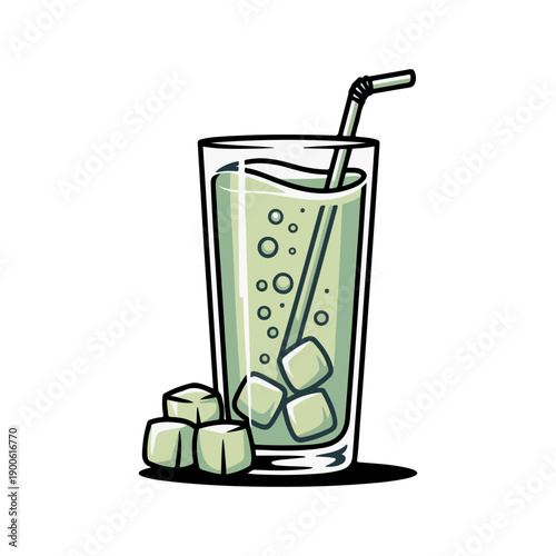 Honeydew Cooler Vector Illustration of Refreshing Green Melon Drink with Ice and Straw